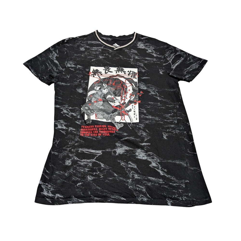 Original Gravity Mens Samurai Graphic Tee Black Marble V-Neck Size‎ Medium